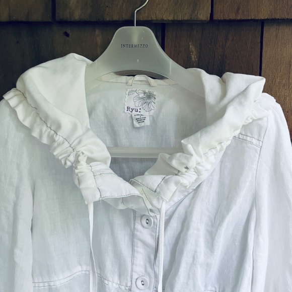Rare Anthropologie Ryu Linen & Cotton Gathered Collar White Short Jacket Size S - Picture 4 of 14